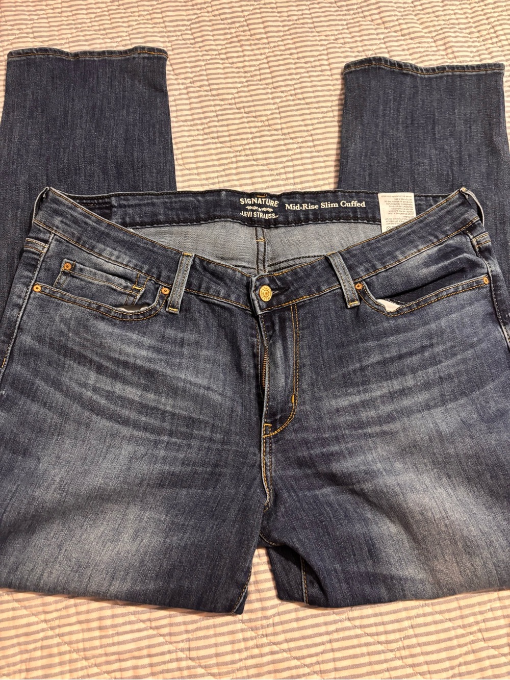 Signature by Levi Strauss Mid-Rise Slim Cuffed Womens Jeans - Dark Blue Wash